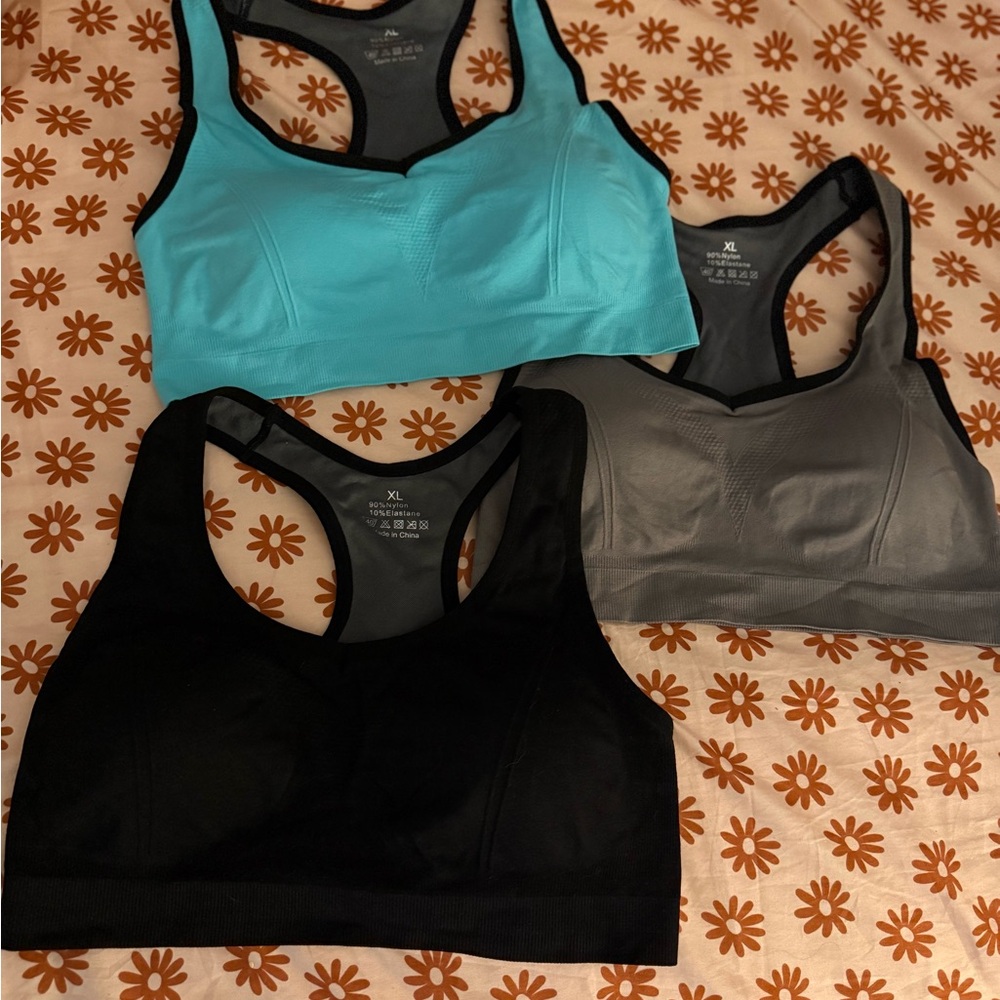 New set of three Women's Racerback Sports Bra Set - Black, Gray, Blue